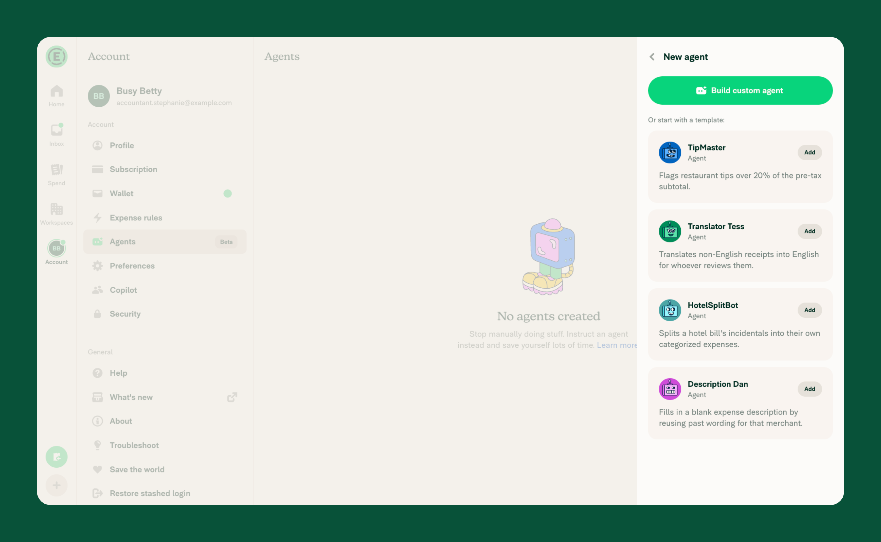 Agents page showing available templates