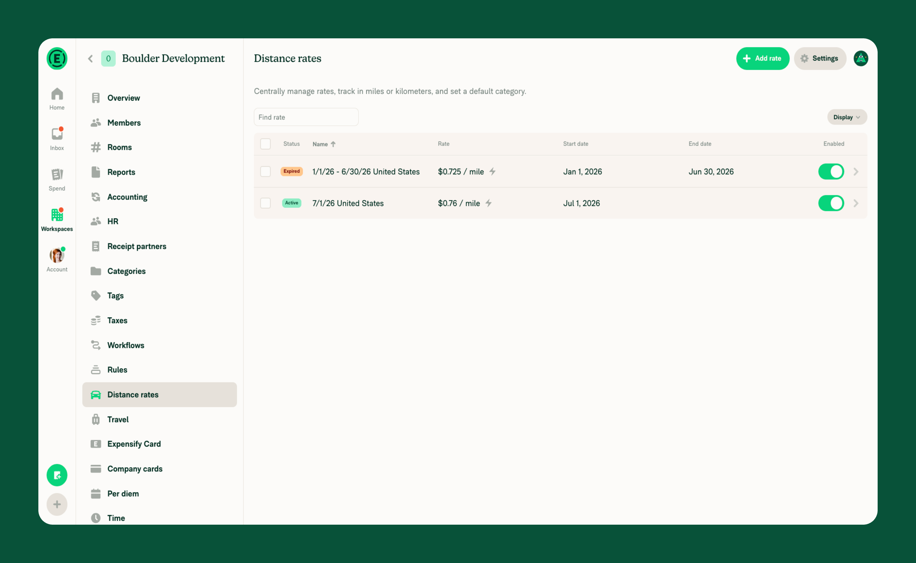 Distance rates showing automatically created government rates