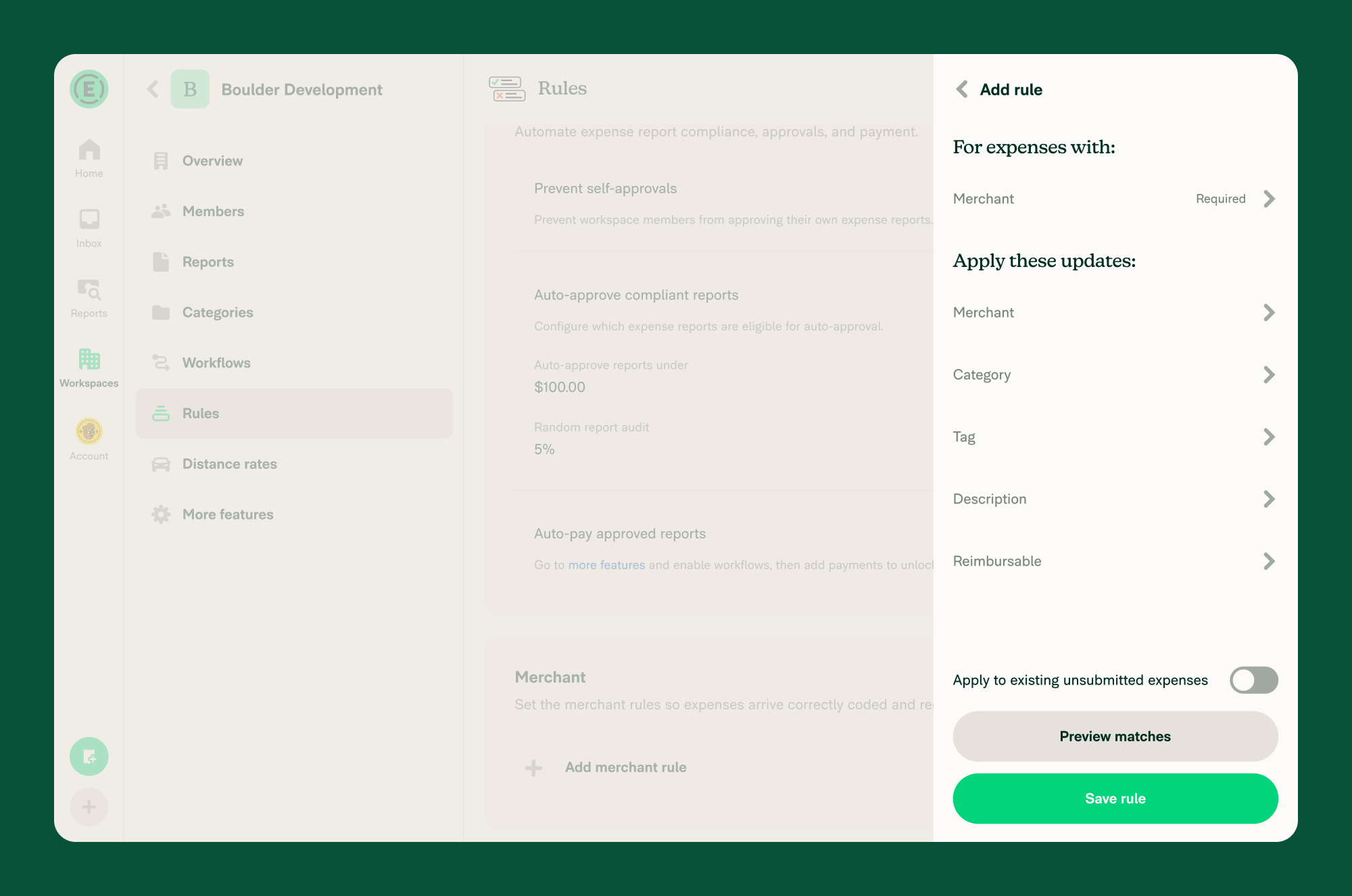 Creating a Workspace Merchant Rule