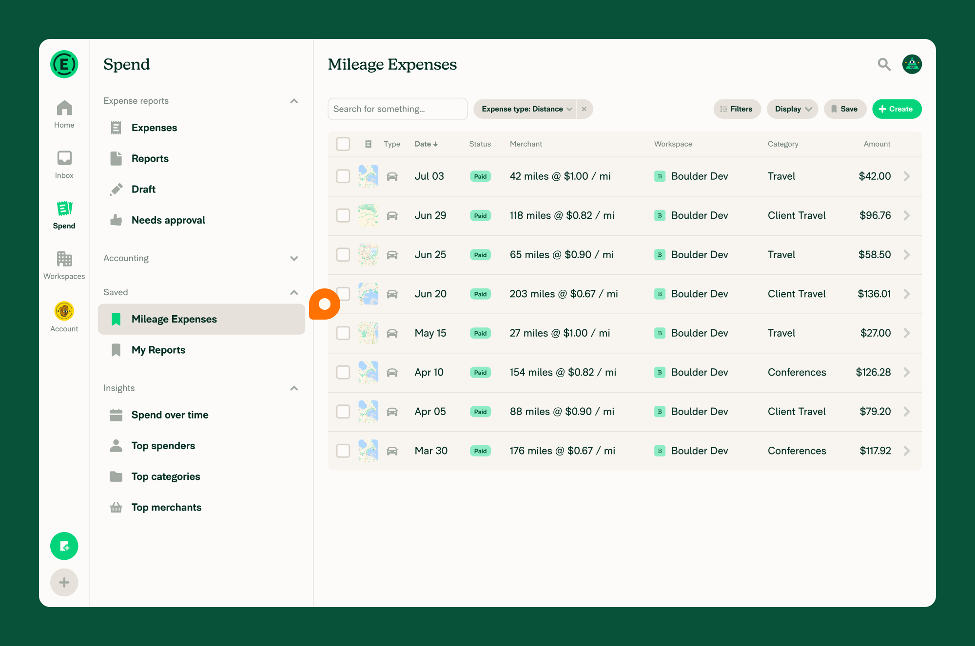 The Spend tab with a filtered view as a saved search