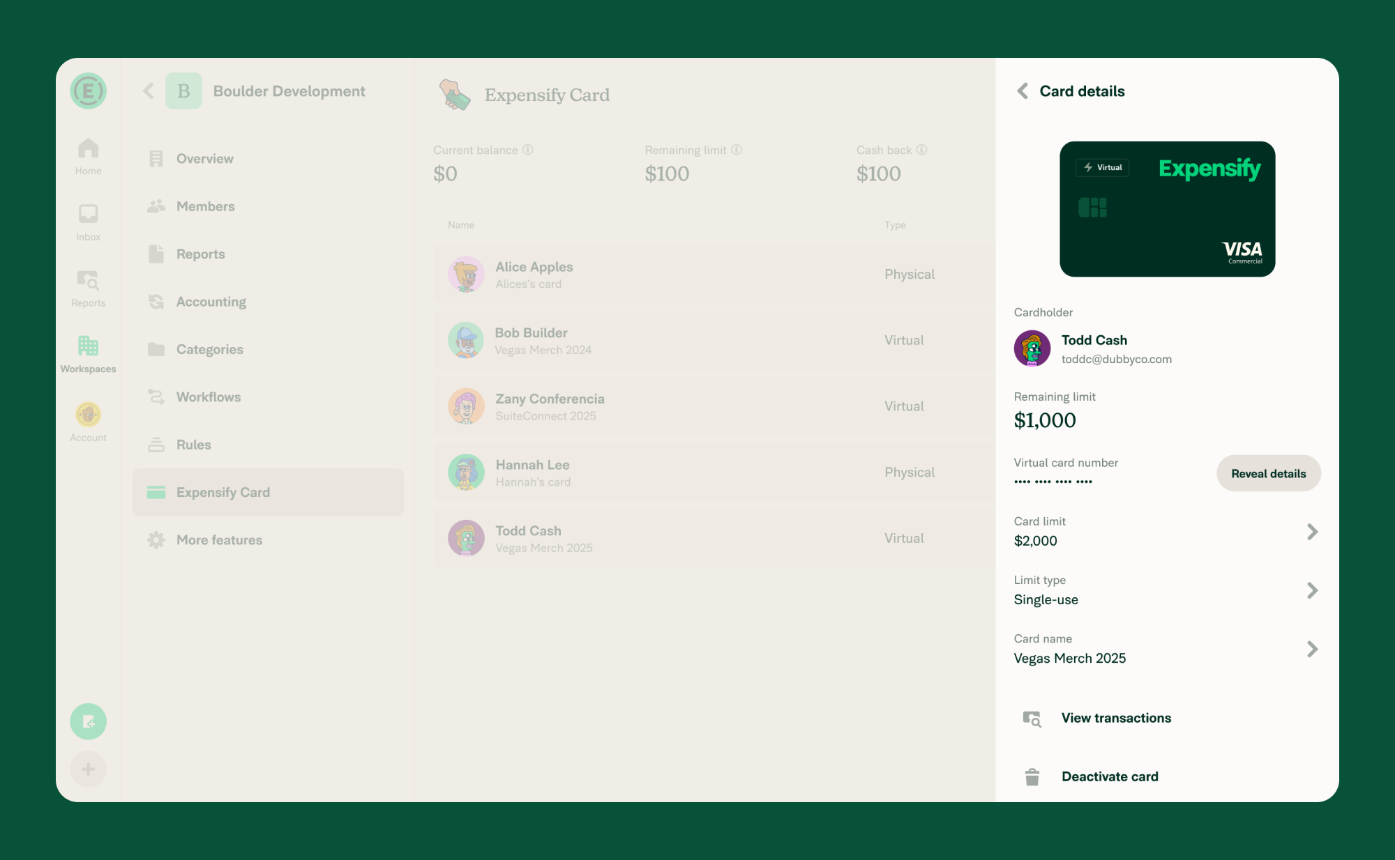 Click the card row to view the card details and make settings adjustments
