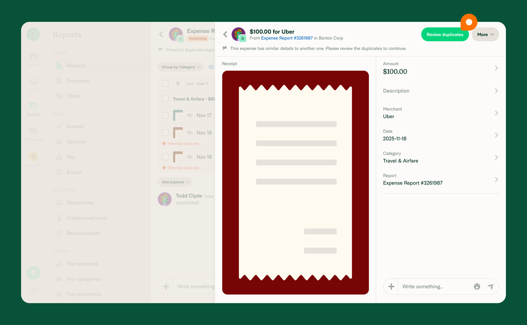 expense with Review Duplicates at the top