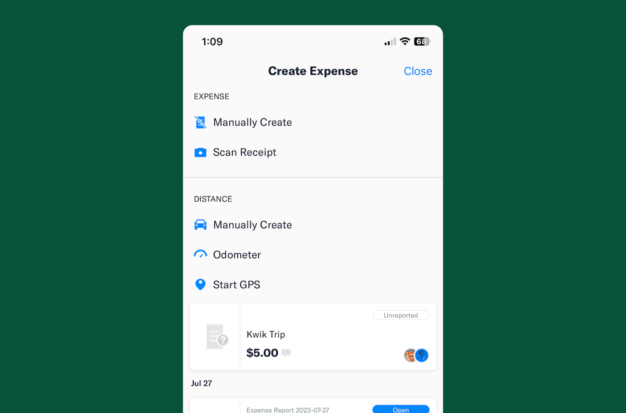 Click manually create or odometer to create a distance request.