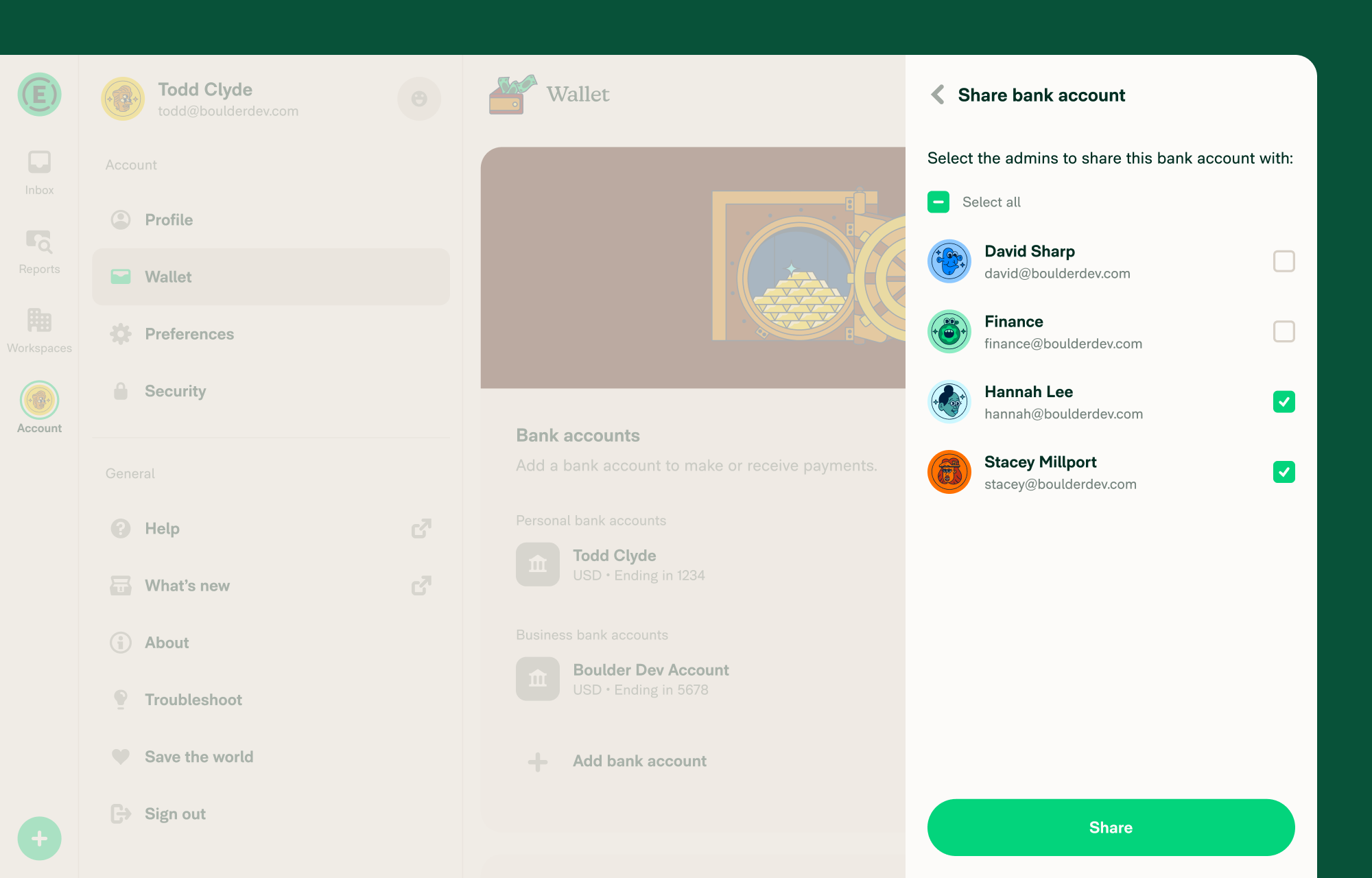 Select the admins you want to share with