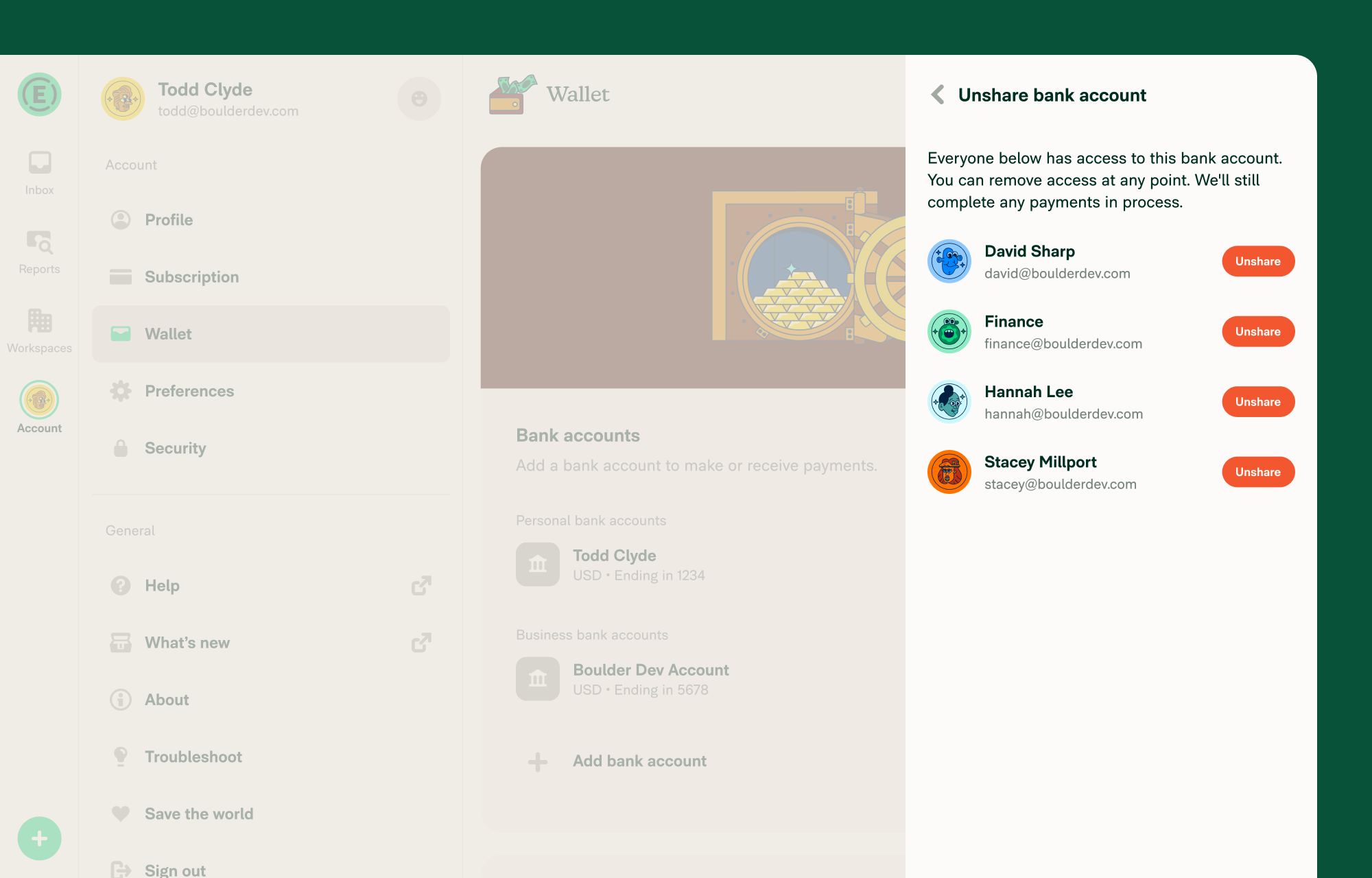 Tap unshare for the admin you want to unshare from
