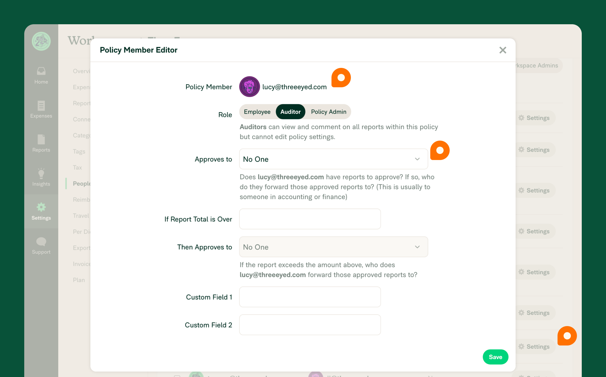 Screenshot of Policy Member Editor Final Approver
