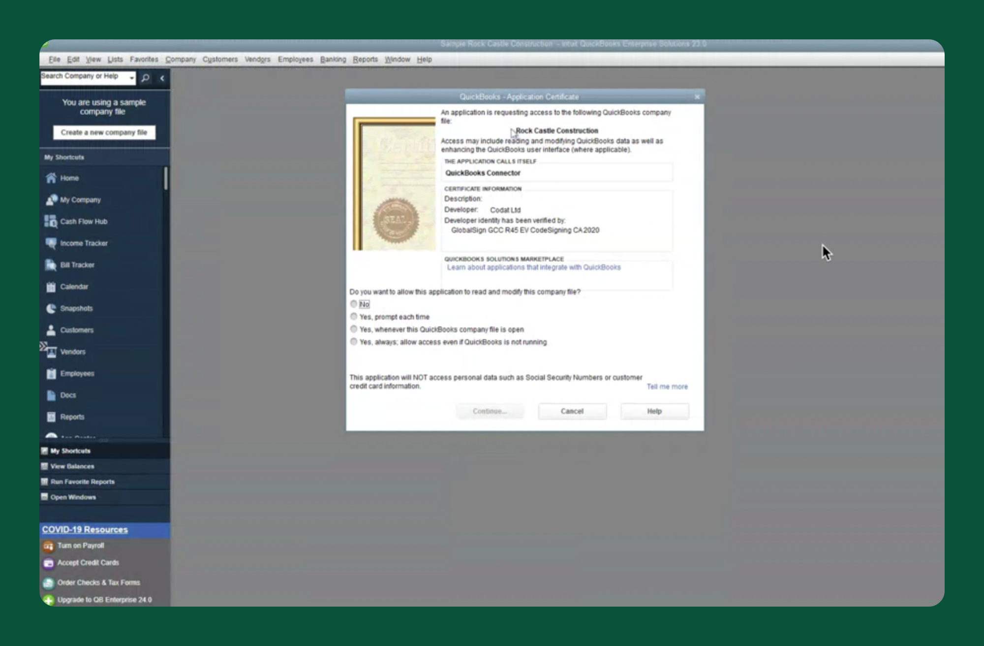 QuickBooks Desktop access permission