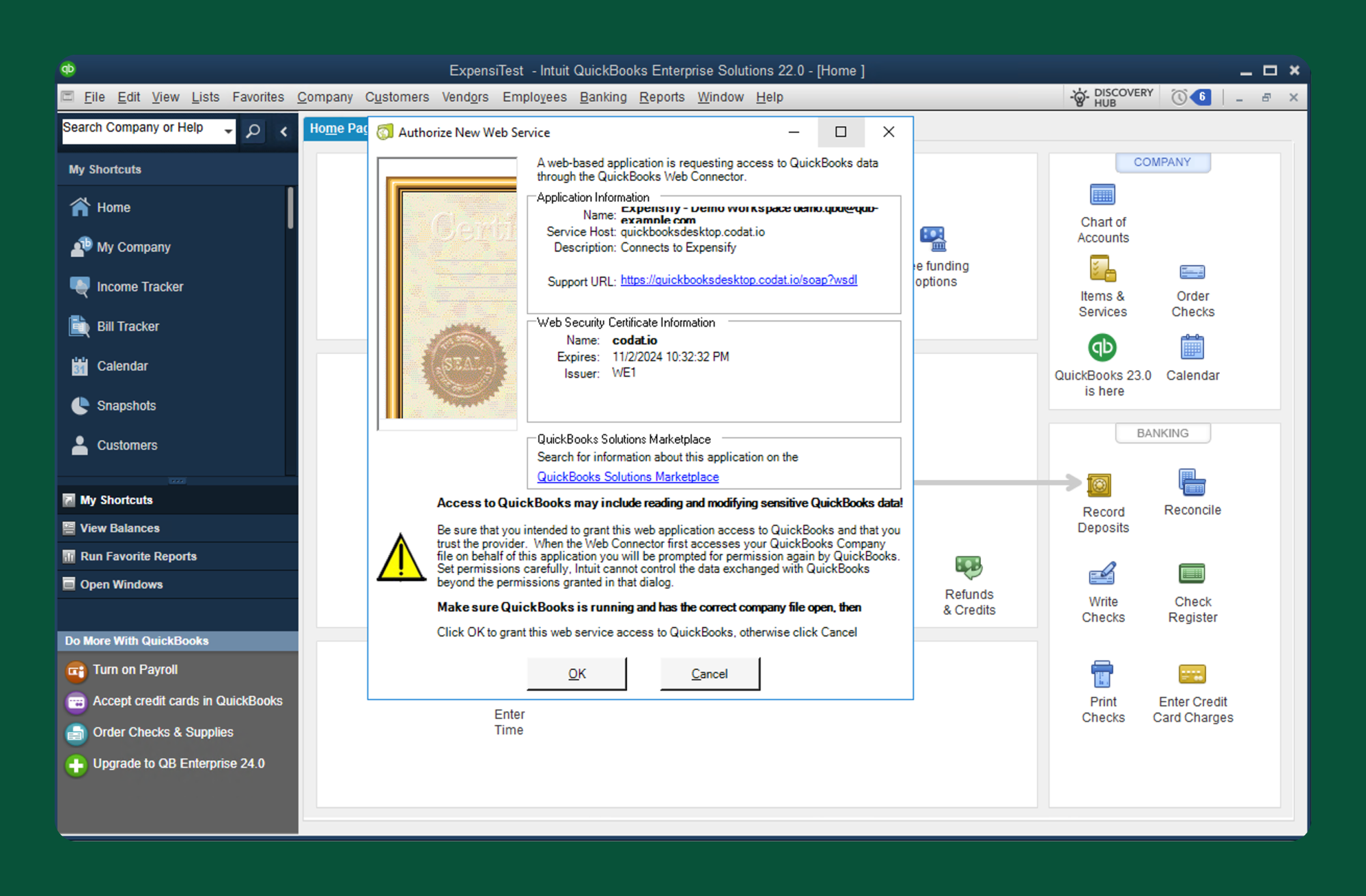 QuickBooks Desktop confirmation