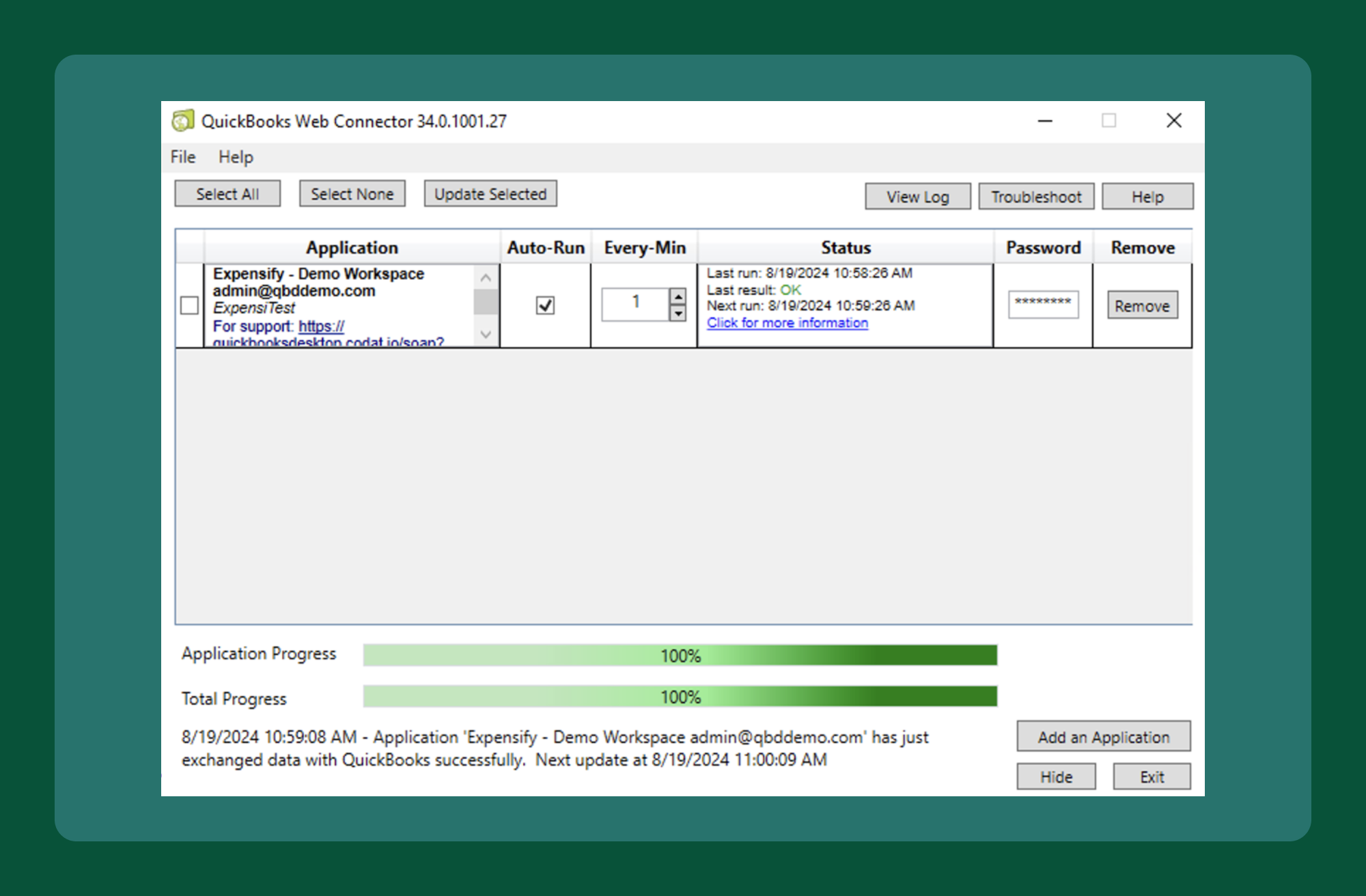 Enter Password in Web Connector