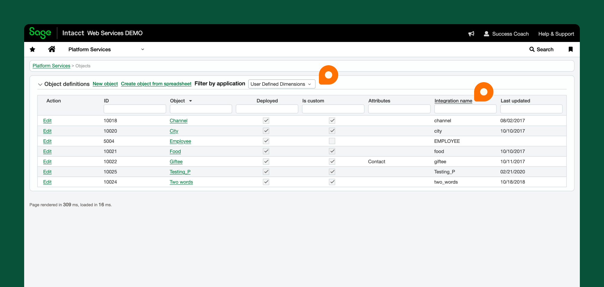 Image of Sage Intacct Objects filtered by User Defined Dimension