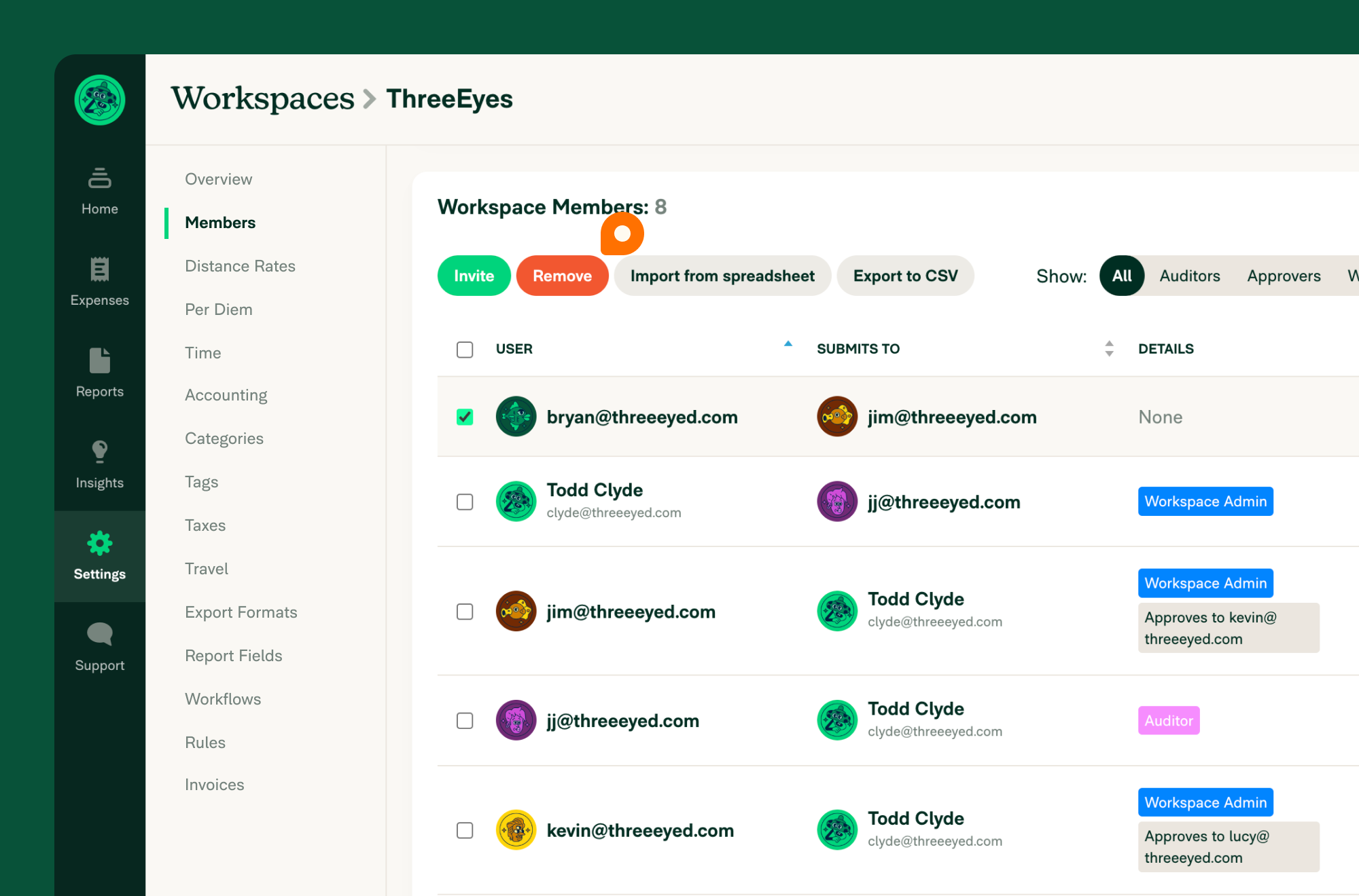 image of members table in a workspace