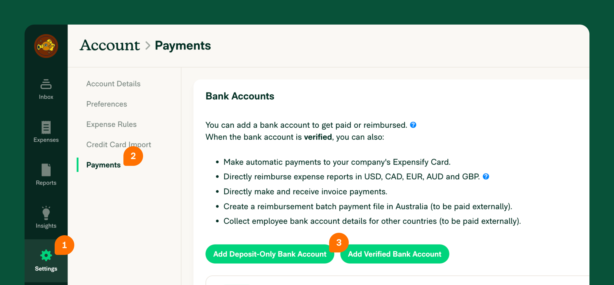 Click the Add Deposit-Only Bank Account button