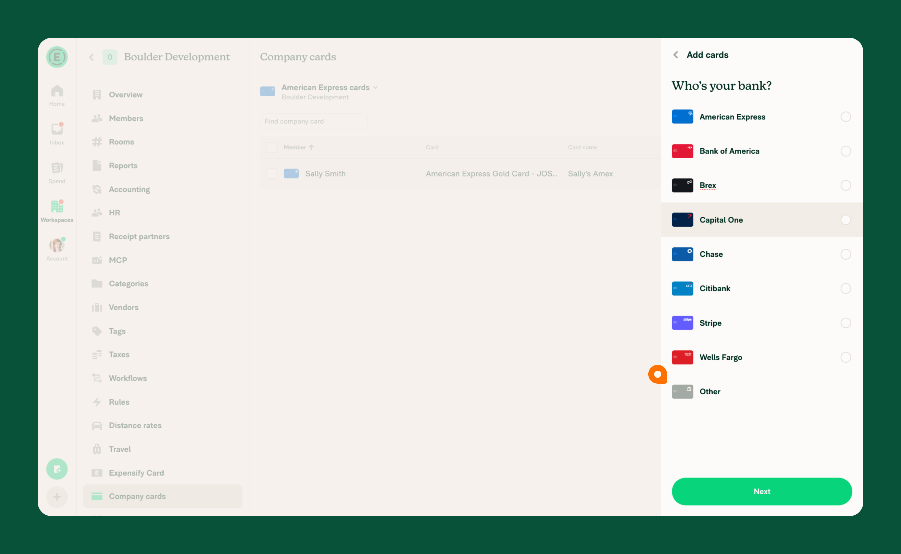 Company cards direct connection with Other option highlighted