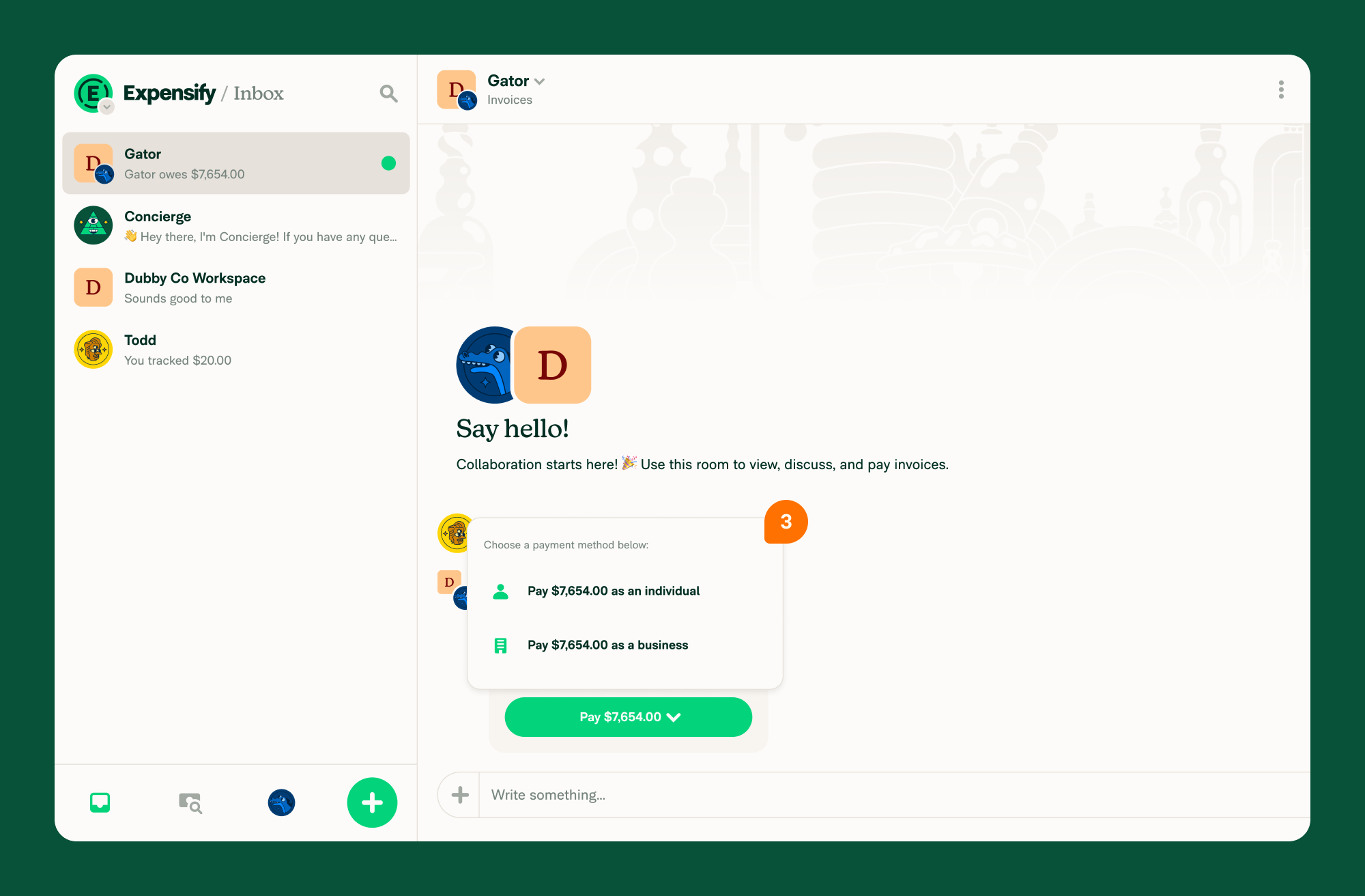 Choose how to pay the invoice from the options