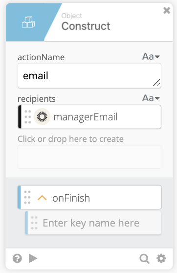 Construct card for onFinish email notification