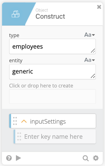 Construct card for inputSettings block