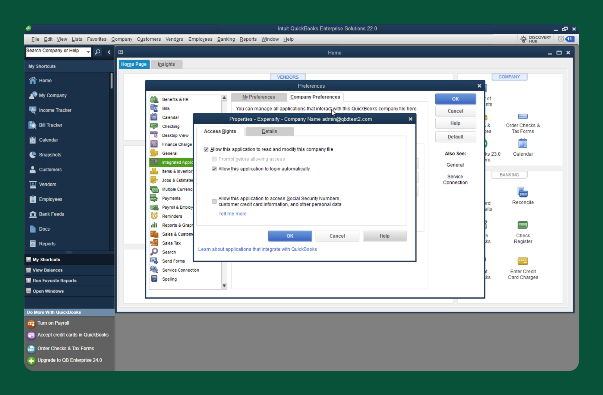 QuickBooks Desktop Web Connector Access Rights