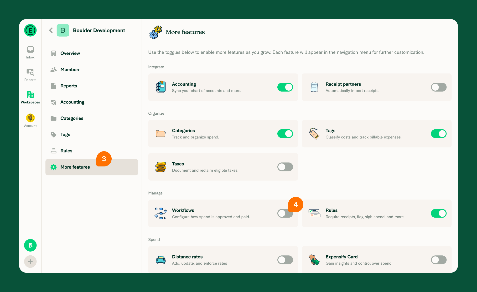 Click More Features > Enable Workflows
